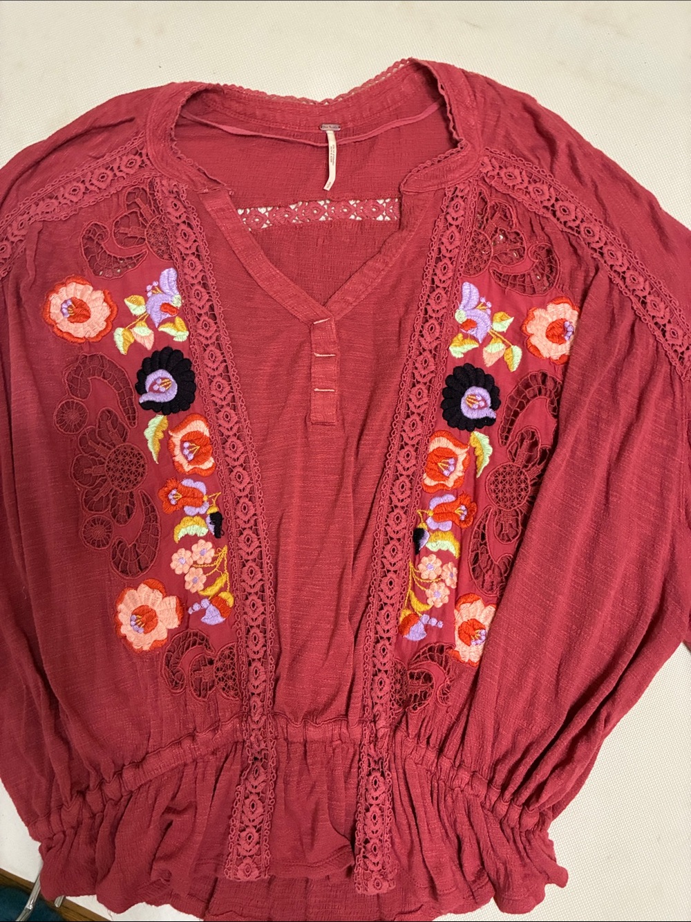 Free People Crochet Inset Textured Top in Rose